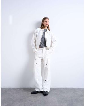 TOPSHOP Column Mid Rise Straight Jean With Utility Pockets - White
