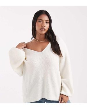 Threadbare Jersey Blanco Hueso Holgado Con Cuello De Pico De Punto Mullido De Plus