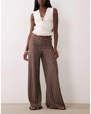 Gina Tricot Gestreepte Jersey Broek Met Wijde Pijpen - Bruin