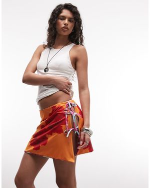 Susmie's Minifalda Reversible Con Lazada Lateral Y Estampado Floral Gráfico De Amapolas - Rojo