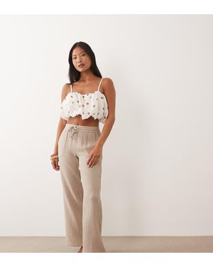 JDY Petite Pantalones Beis De Pernera Ancha De Bambula-Neutro