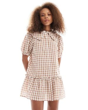 Wednesday's Girl Gingham Textured Smock Mini Dress - Orange