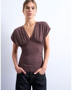 TOPSHOP – figurbetontes, gerafftes oberteil - Lila