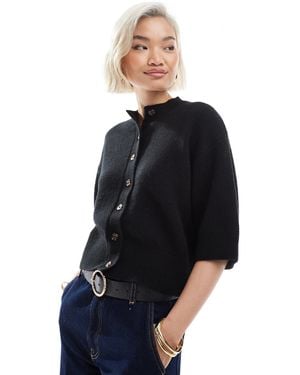 ASOS Knitted Short Sleeve Rib Cardigan - Blue