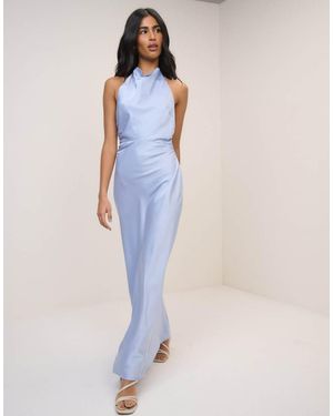 Nobody's Child Devin Satin Cowl Halter Neck Open Back Maxi Dress - Blue