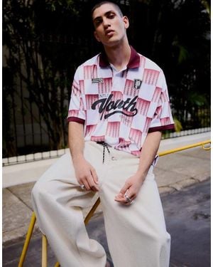 Bershka Short Sleeve Print Polo Shirt - Red