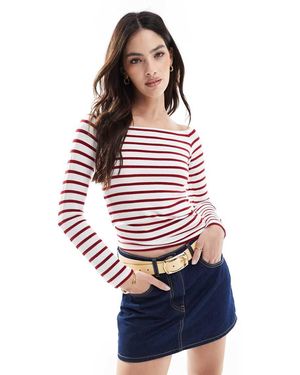 ONLY Top A Maniche Lunghe A Righe Rosse Con Scollo A Barchetta - Blu