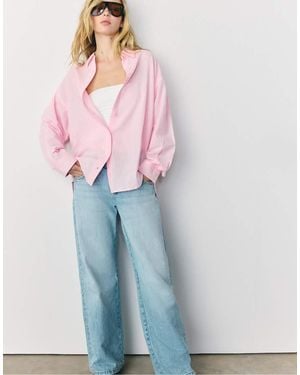Stradivarius Flowing Shirt With Linen - Blue