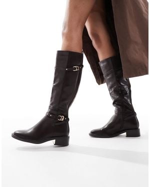 SEQWL Latte Buckle Detail Refined Riding Boots - Black