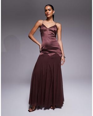 ASOS Dropped Waist Satin And Chiffon Mix Maxi Dress With Full Godet Skirt - Purple