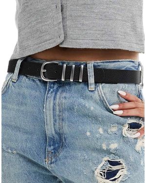 Pieces Triple Buckle Belt - Grey