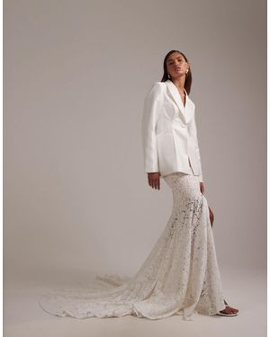 ASOS Bridal Lace Maxi Skirt With Train - Gray