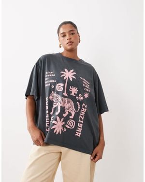 ASOS Asos Design Curve Oversized T-Shirt With Scandi Tiger Graphic - Black
