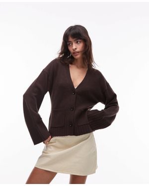& Other Stories Wool Blend Cardigan With Cinched Waist And Volume Sleeves - Brown