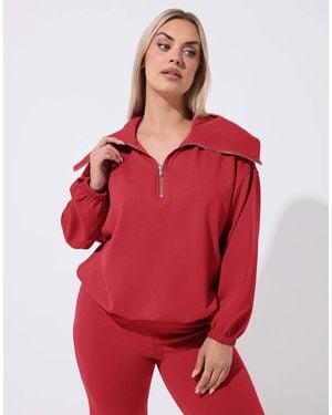 Yours Clothing Folded Zip Sweatshirt - Red