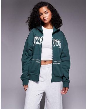 ASOS Weekend Collective Zip Through Hoodie With Mixed Font Graphic - Grey