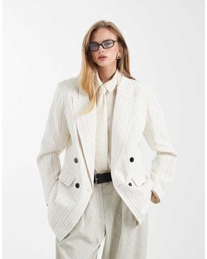 ASOS Tailored Double Breasted Blazer With Linen - Natural