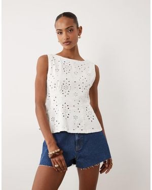 Gina Tricot Broderie Peplum Sleeveless Top - White