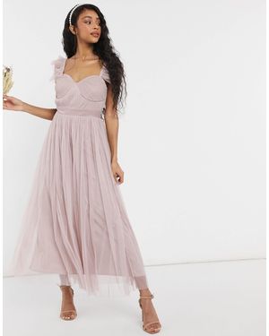 ANAYA With Love Bridesmaid Tulle Ruffle Sleeve Midaxi Dress - Pink