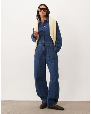 ASOS Denim-jumpsuit mit ausgestelltem bein - Blau