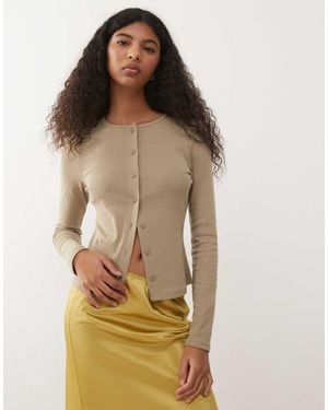 Collusion – langärmlige pointelle-strickjacke - Natur