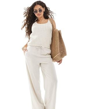 Only Petite Linen Mix Pull On Trousers - White