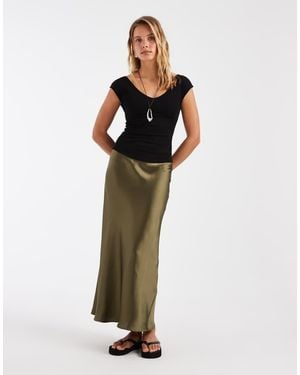 ASOS Maxi Rok Van Schuin Gesneden Satijn - Groen