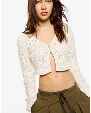 Bershka Rustic Button Up Cardigan - Natural