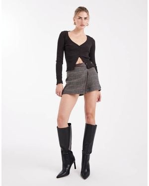 New Look Check Wrap Mini Skort - Black