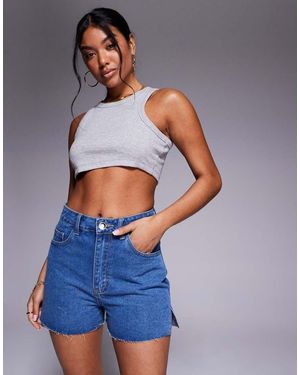 Missy Empire Denim Side Split Shorts - Blue