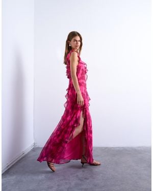 TOPSHOP Grown On Ruffle Sleeve Occasion Maxi Dress - Red