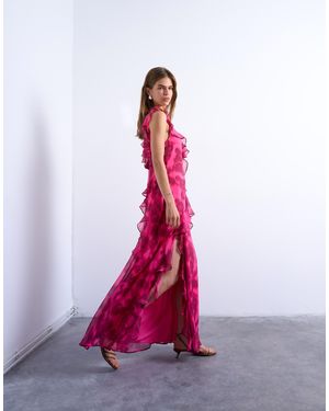 TOPSHOP Grown On Ruffle Sleeve Occasion Maxi Dress - Red