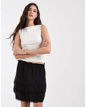 Pieces Tiered Mini Skirt - Black