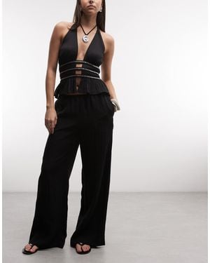 Weekday Pull On Wide Leg Crinkle Pants - Blue