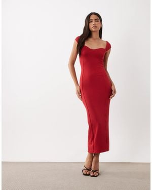 Oh Polly Modal Sweetheart Neck Cap Sleeve Maxi Dress - Red