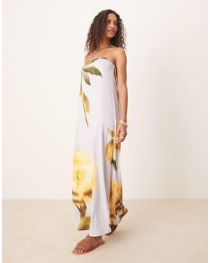 ASOS Bandeau Placement Flower Maxi Dress - Natural