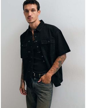 Liquor N Poker Fireman Clasp Detail Denim Shirt - Blue