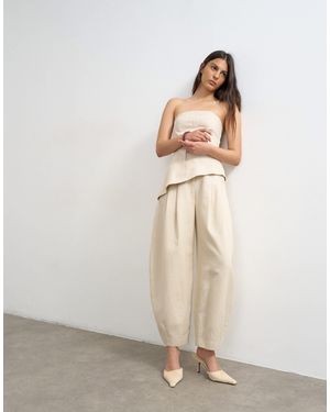 TOPSHOP Co Ord Raw Hem Barrel Leg Tailored Trouser - Natural
