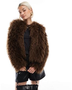 Threadbare Faux Shearling Fur Jacket - Brown