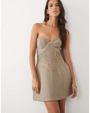 ASOS Structured Bandeau Lace Tie Detail Mini Dress - Brown
