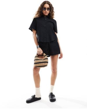 Monki Co-ord Short Sleeve Linen Shirt - Black