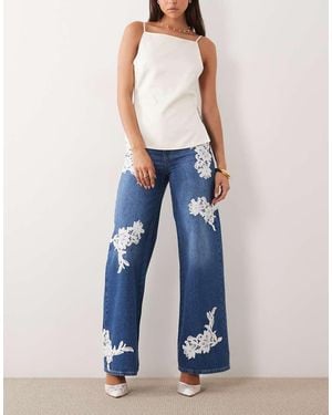 ASOS Jeans Met Wijde Pijpen En Kanten Applicatie - Blauw