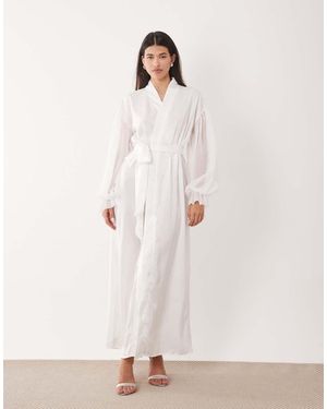 Six Stories Bridal Chiffon Sleeve Satin Maxi Robe - White