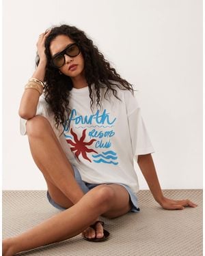 4th & Reckless T-shirt oversize en coton à imprimé resort club - crème - Marron