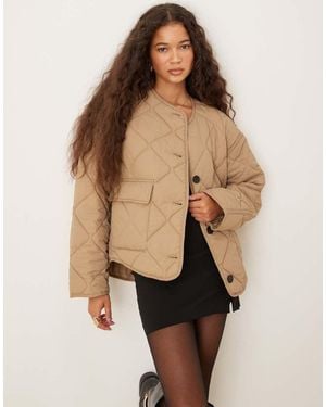 Gina Tricot Quilted Jacket With Front Flap Pockets - Natural