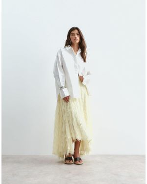 ARRANGE Fringe Texture Asymmetric Maxi Skirt - White