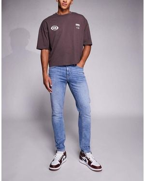 River Island Vaqueros De Corte Pitillo En Azul Lavado Medio De - Morado