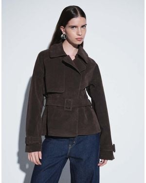 Abercrombie & Fitch Trench Corto De Ante Sintético Con Cinturón En Oscuro - Negro