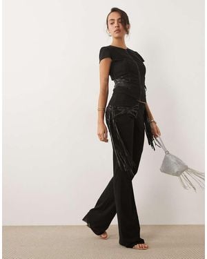 I.AM.GIA Iselda Sculpting Mesh Faux Leather Fringe Detail Trousers - Black