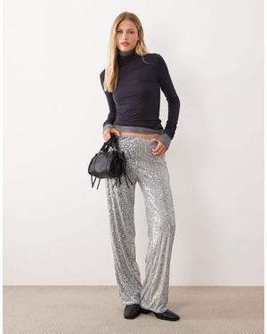 Noisy May High Waist Pull On Sequin Pants - Gray